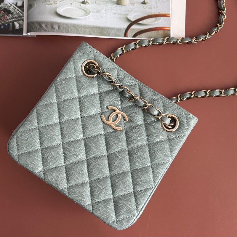 ::CHANEL:: AS3176 藍灰色菱格紋荔枝皮革淡金雙C方型鏈包-0