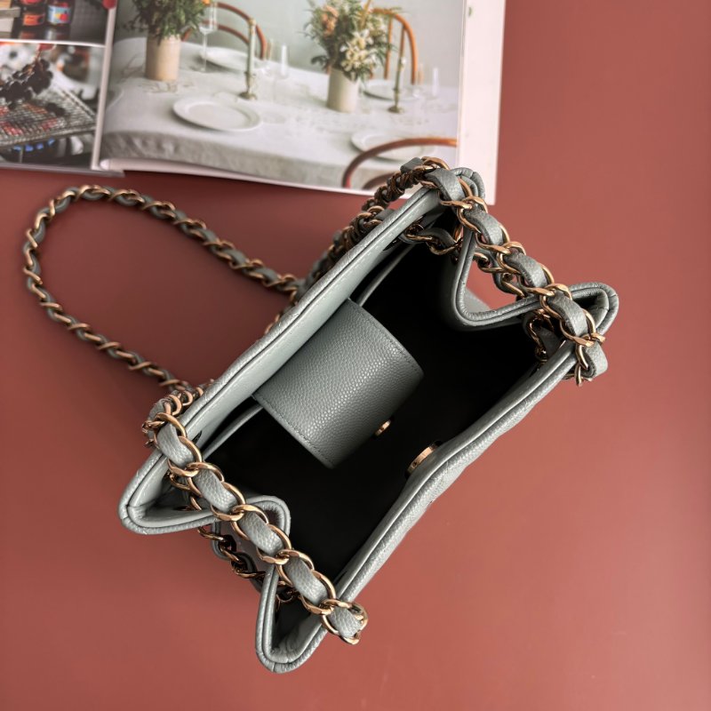 ::CHANEL:: AS3176 藍灰色菱格紋荔枝皮革淡金雙C方型鏈包-2