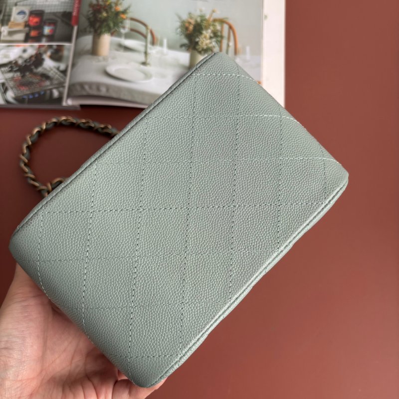 ::CHANEL:: AS3176 藍灰色菱格紋荔枝皮革淡金雙C方型鏈包-4