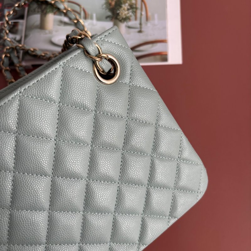 ::CHANEL:: AS3176 藍灰色菱格紋荔枝皮革淡金雙C方型鏈包-5