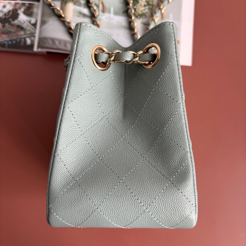 ::CHANEL:: AS3176 藍灰色菱格紋荔枝皮革淡金雙C方型鏈包-7