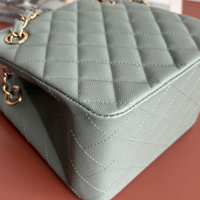 ::CHANEL:: AS3176 藍灰色菱格紋荔枝皮革淡金雙C方型鏈包-9