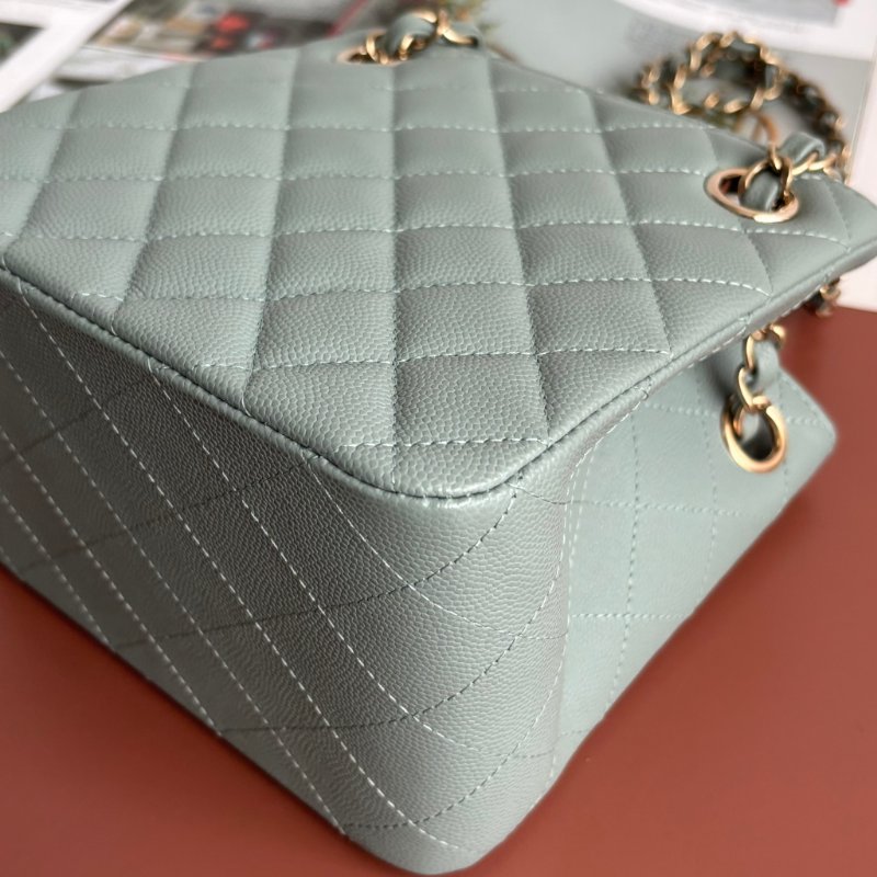 ::CHANEL:: AS3176 藍灰色菱格紋荔枝皮革淡金雙C方型鏈包-10