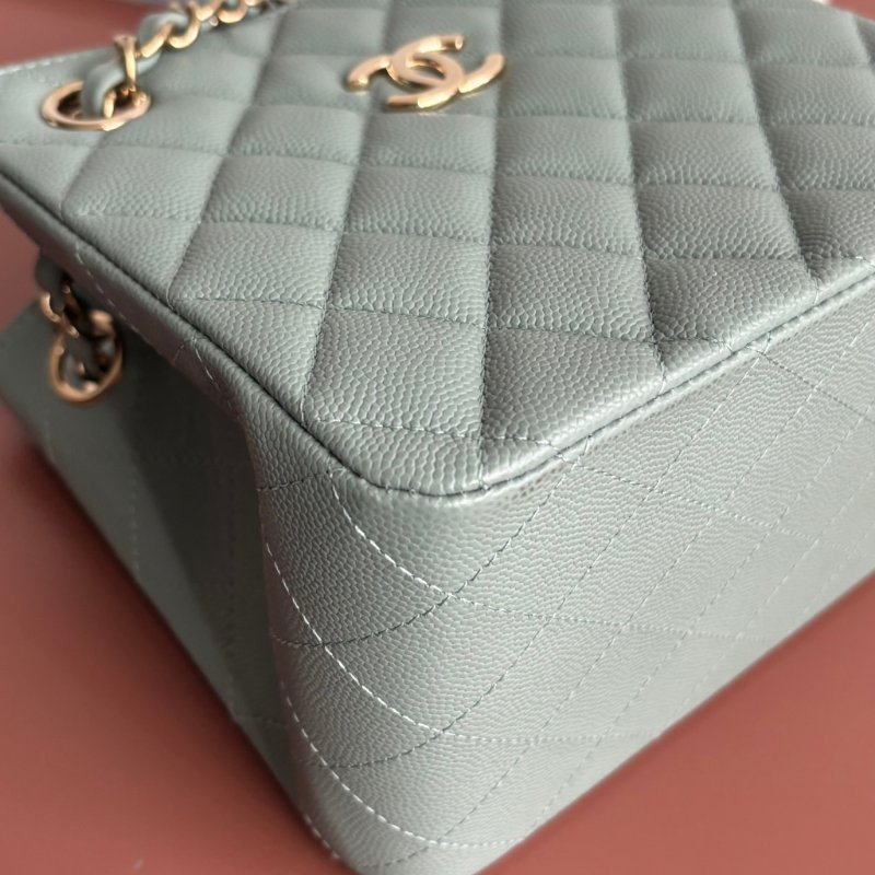 ::CHANEL:: AS3176 藍灰色菱格紋荔枝皮革淡金雙C方型鏈包-11