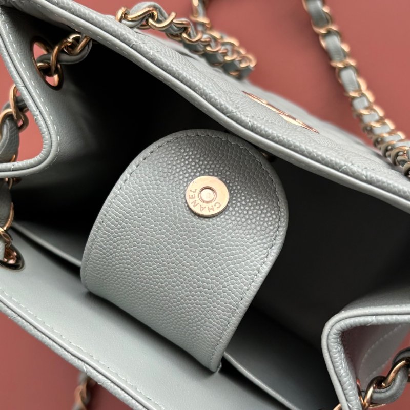 ::CHANEL:: AS3176 藍灰色菱格紋荔枝皮革淡金雙C方型鏈包-14