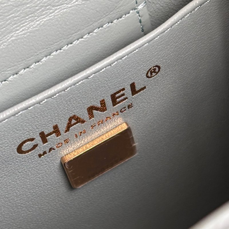 ::CHANEL:: AS3176 藍灰色菱格紋荔枝皮革淡金雙C方型鏈包-17