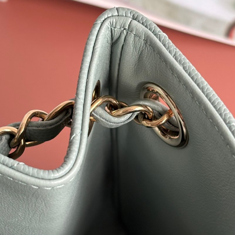 ::CHANEL:: AS3176 藍灰色菱格紋荔枝皮革淡金雙C方型鏈包-20