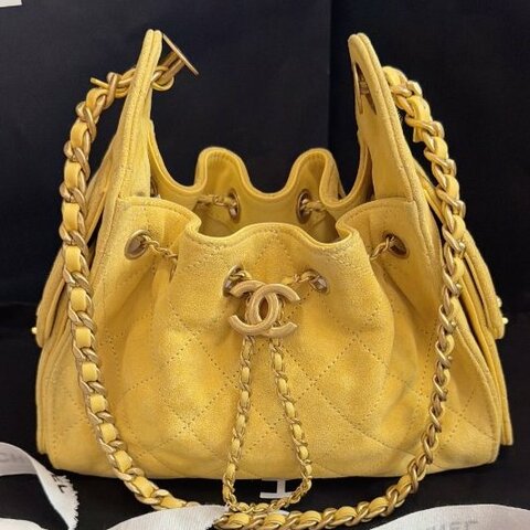 香奈兒/Chanel 25bag麂皮Mini小雞黃鏈條肩背包 附件塵袋