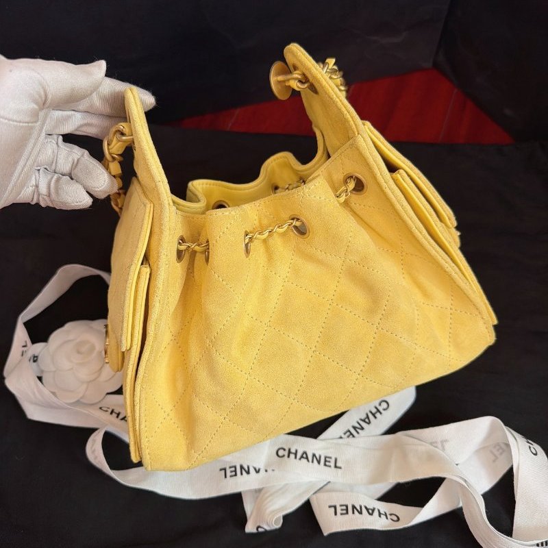 香奈兒/Chanel 25bag麂皮Mini小雞黃鏈條肩背包 附件塵袋-1