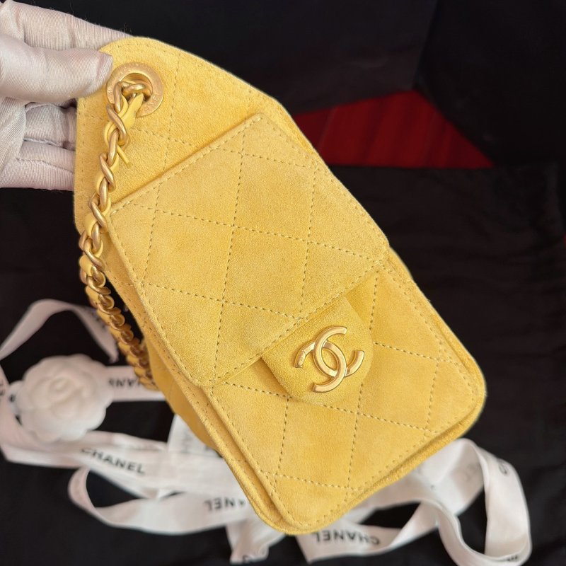 香奈兒/Chanel 25bag麂皮Mini小雞黃鏈條肩背包 附件塵袋-3