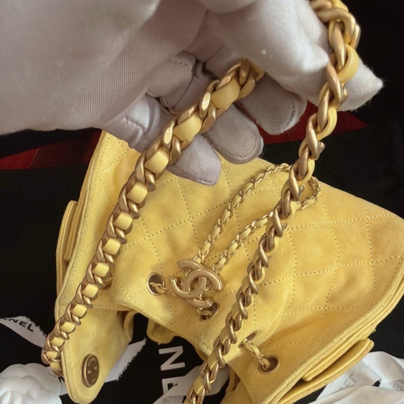 香奈兒/Chanel 25bag麂皮Mini小雞黃鏈條肩背包 附件塵袋-8