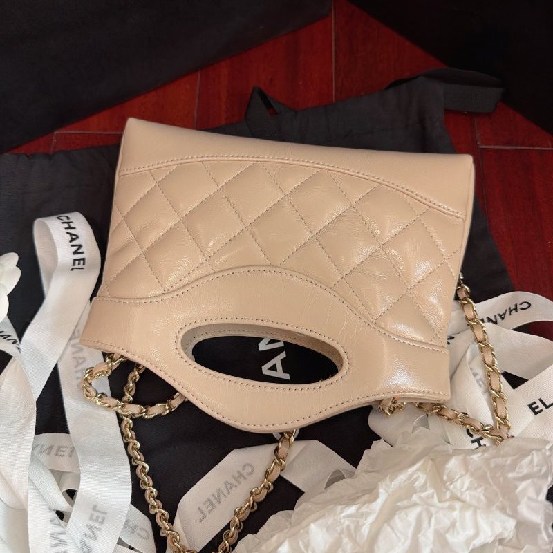 全新品 香奈兒/Chanel 米色菱格金扣羊皮31bag Nano鏈條包-2