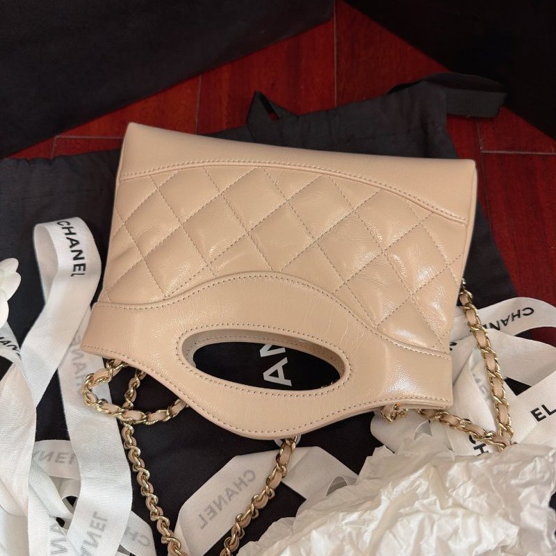 全新品 香奈兒/Chanel 米色菱格金扣羊皮31bag Nano鏈條包-6