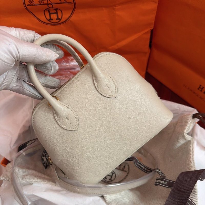 全新保存品 Hermes愛馬仕mini 保齡球冰川白金扣手提包 Evercolor皮-1