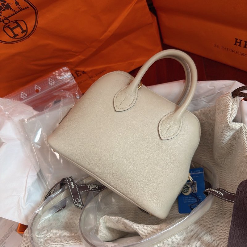 全新保存品 Hermes愛馬仕mini 保齡球冰川白金扣手提包 Evercolor皮-2