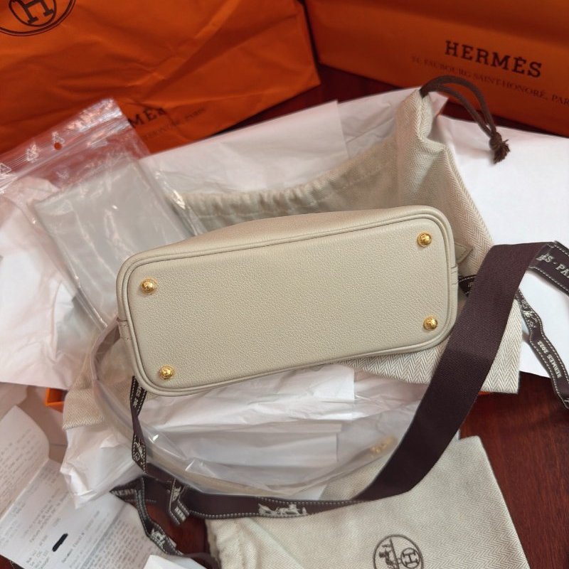 全新保存品 Hermes愛馬仕mini 保齡球冰川白金扣手提包 Evercolor皮-4