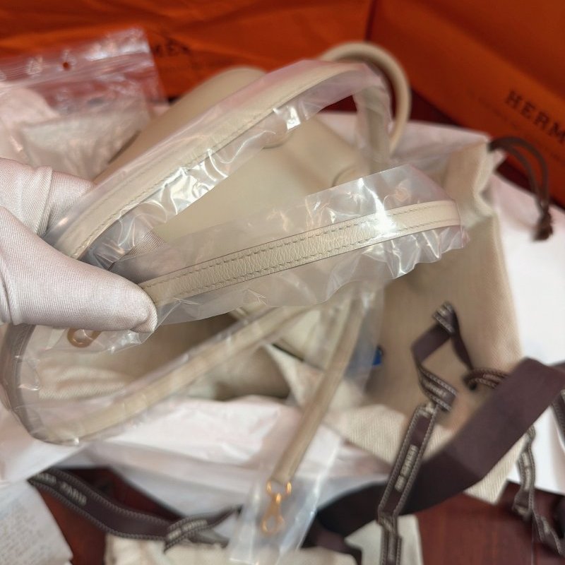 全新保存品 Hermes愛馬仕mini 保齡球冰川白金扣手提包 Evercolor皮-8