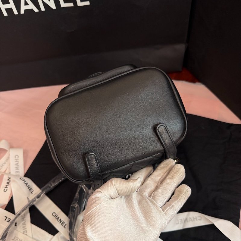 近新品 香奈兒/Chanel Duma小號後背包黑金菱格牛皮-7