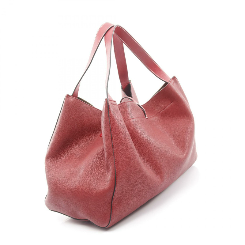 LOEWE Barcelona Logo 手提包，紅色皮革，二手女款-1