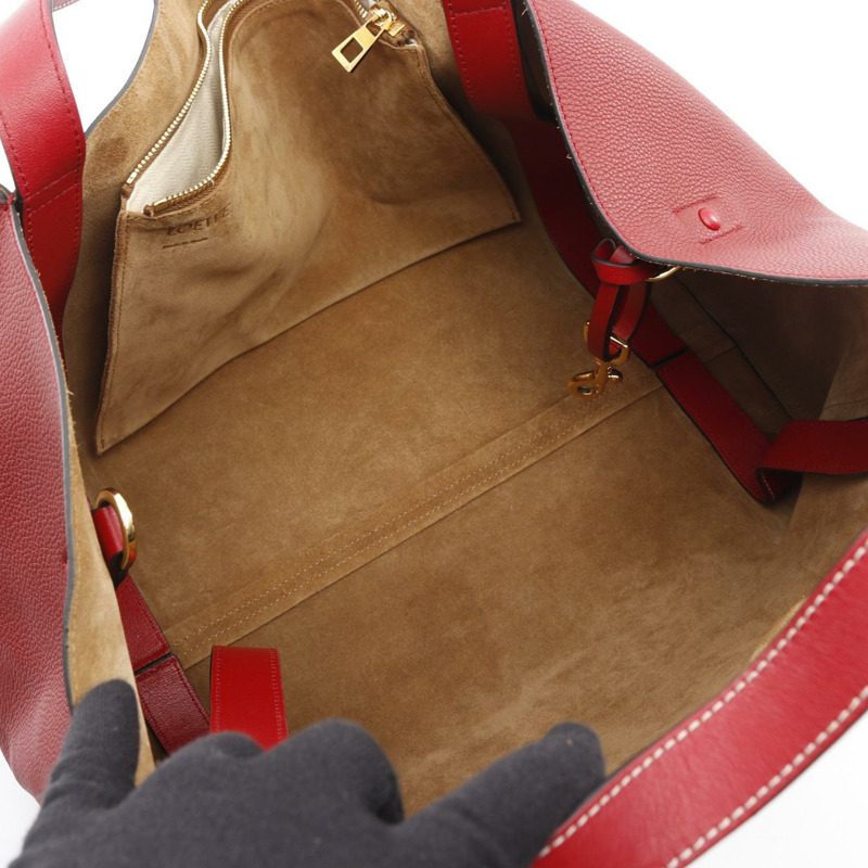 LOEWE Barcelona Logo 手提包，紅色皮革，二手女款-2