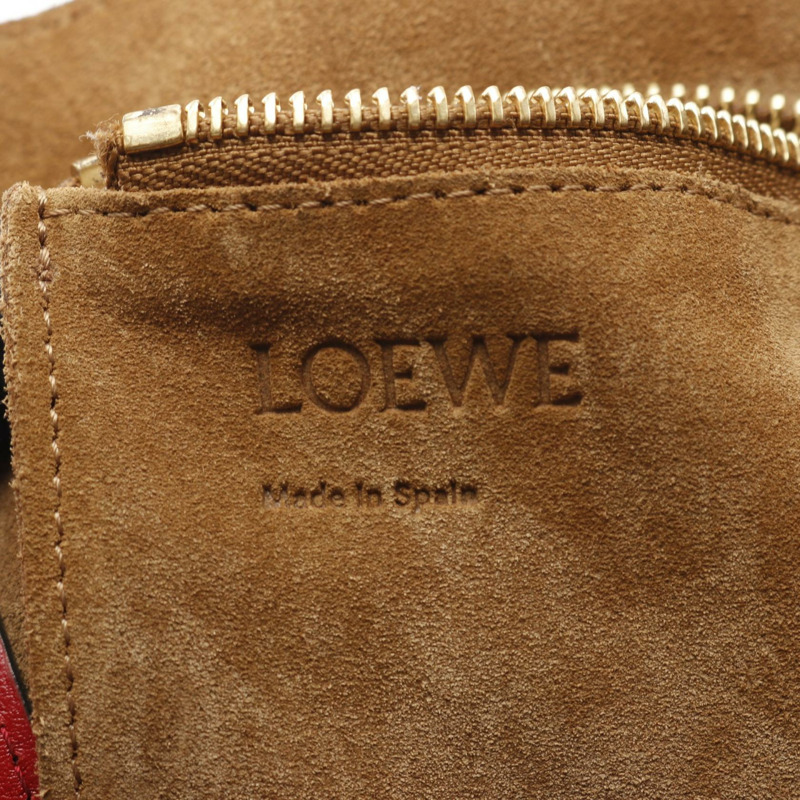 LOEWE Barcelona Logo 手提包，紅色皮革，二手女款-3