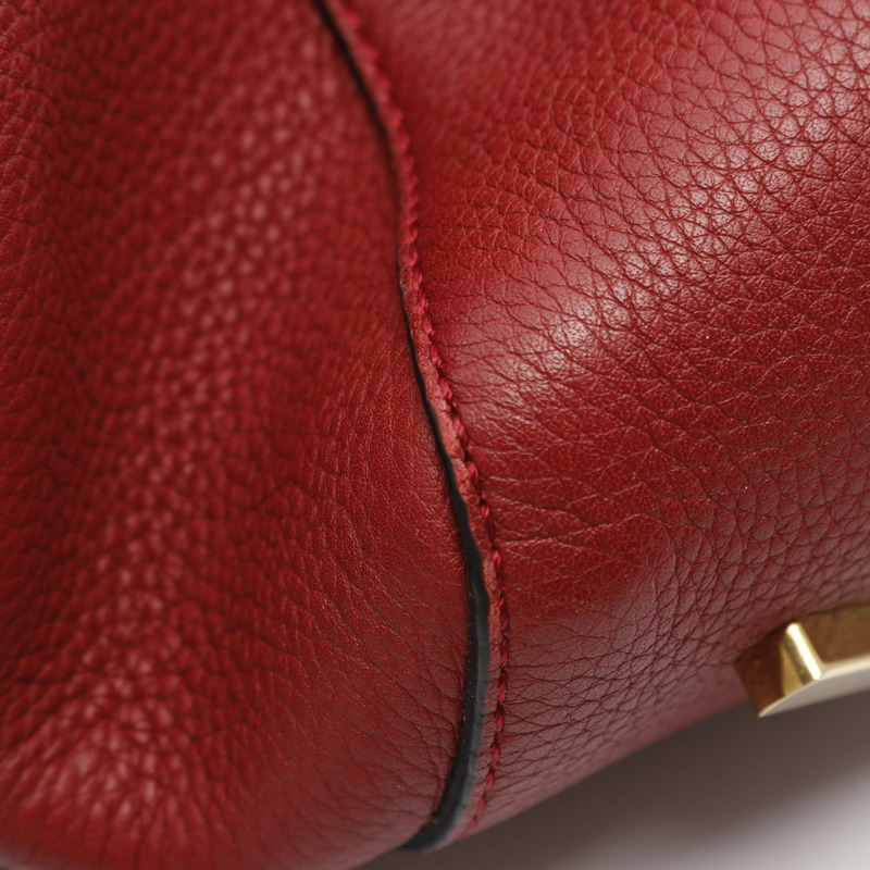 LOEWE Barcelona Logo 手提包，紅色皮革，二手女款-5