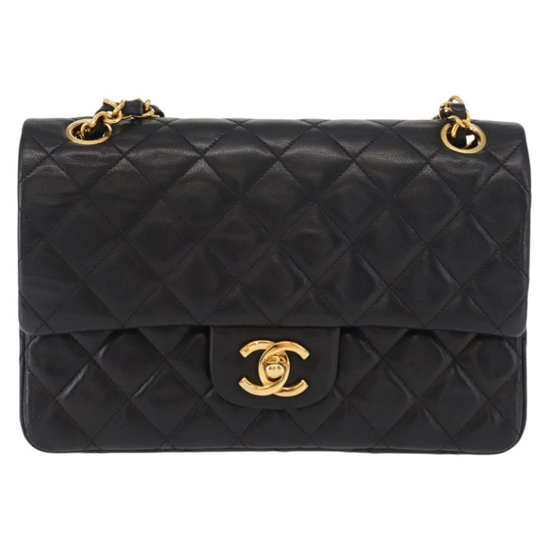 【日本直送】香奈兒 Matelasse 23 鏈條肩背包，羊皮材質，黑色，金色雙C標誌，正品編號 158930V-12