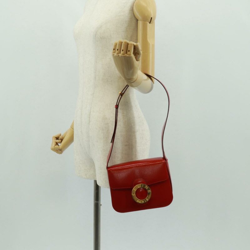 【日本直送】CELINE 圓背包 皮革 紅色 金色 正品 SW1866V-25