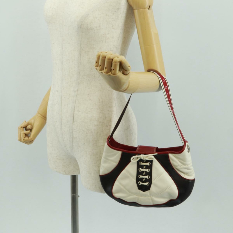 【日本直送】CELINE 2002年世界盃單肩包 白色銀色皮革 正品 163496V-26