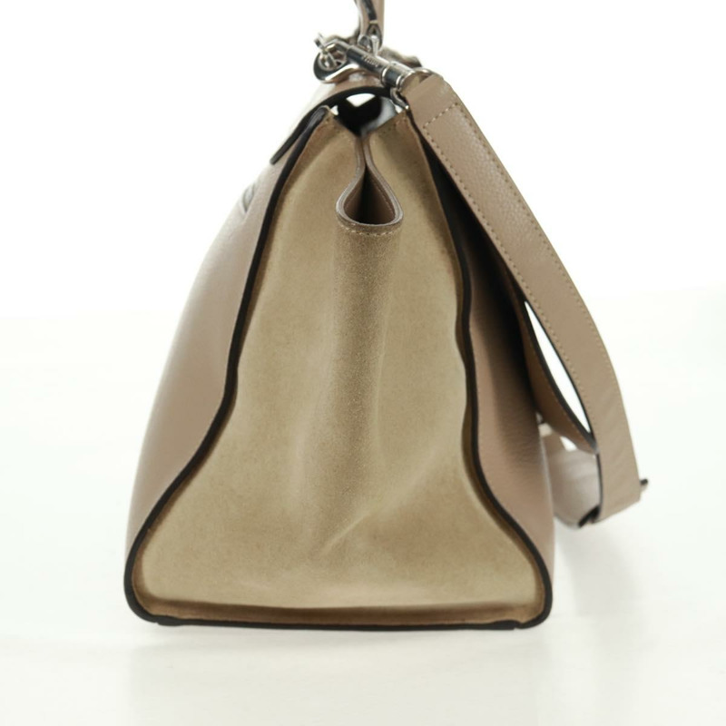【日本直送】CELINE Trapeze 手提包 絨面革 2way 米色 銀色 Auth 154261V-3