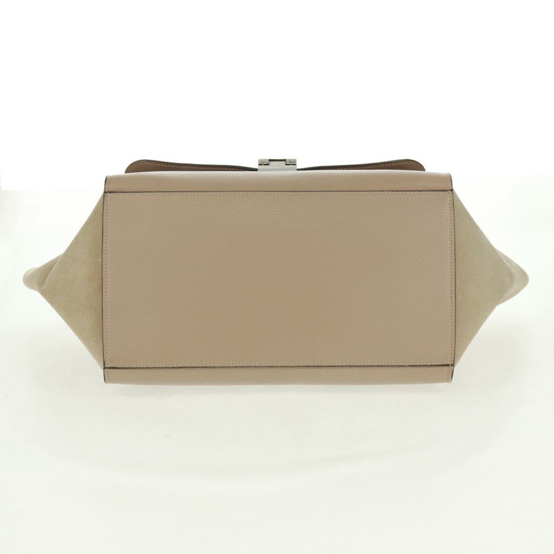 【日本直送】CELINE Trapeze 手提包 絨面革 2way 米色 銀色 Auth 154261V-4