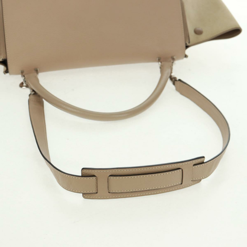 【日本直送】CELINE Trapeze 手提包 絨面革 2way 米色 銀色 Auth 154261V-9
