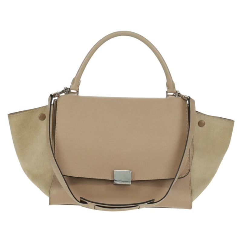 【日本直送】CELINE Trapeze 手提包 絨面革 2way 米色 銀色 Auth 154261V-12