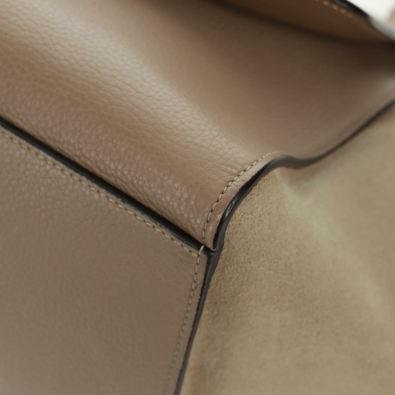 【日本直送】CELINE Trapeze 手提包 絨面革 2way 米色 銀色 Auth 154261V-16