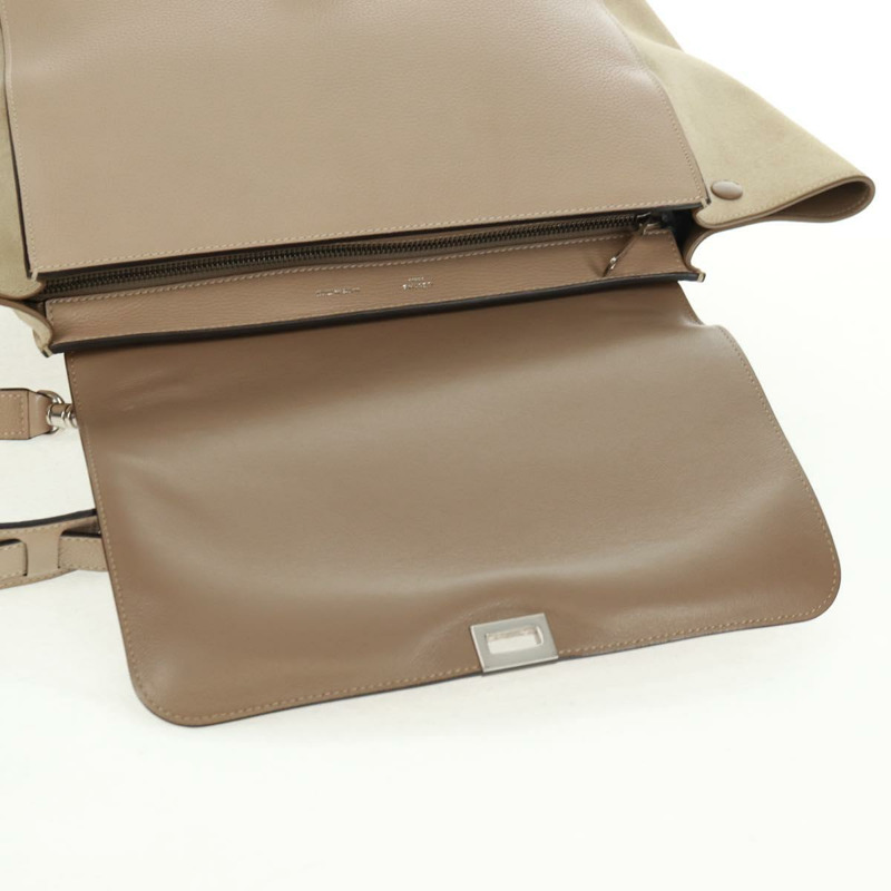 【日本直送】CELINE Trapeze 手提包 絨面革 2way 米色 銀色 Auth 154261V-20