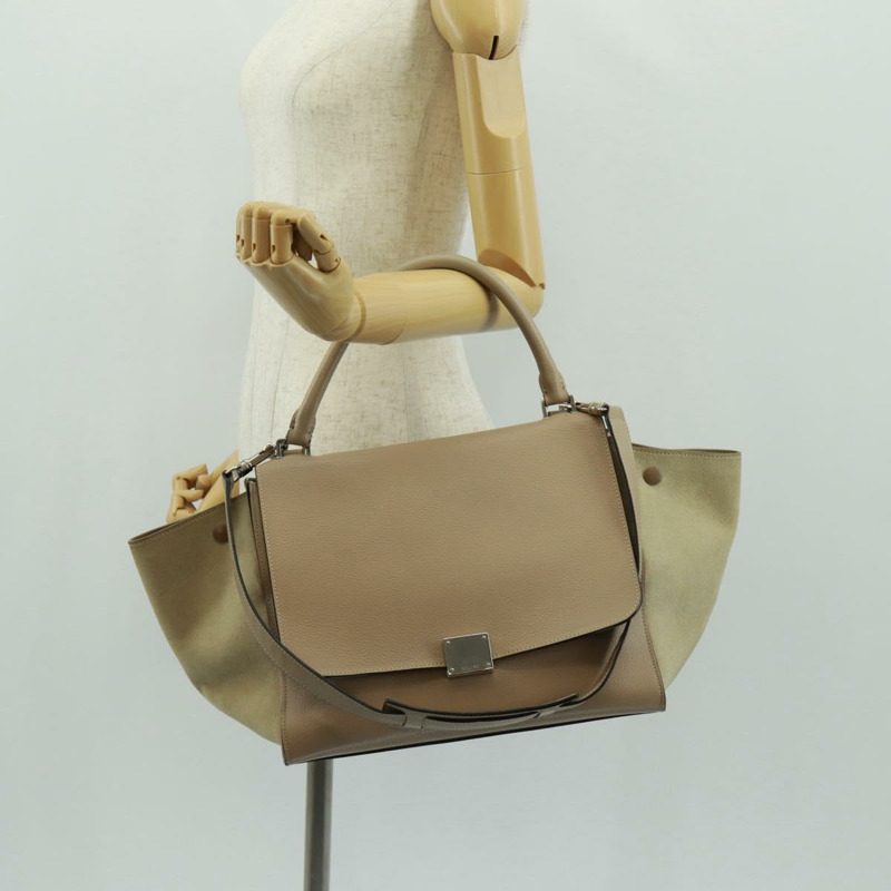 【日本直送】CELINE Trapeze 手提包 絨面革 2way 米色 銀色 Auth 154261V-26