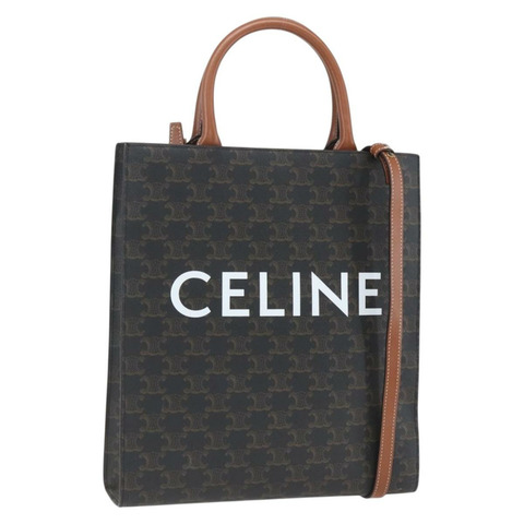 CELINE Triomphe Vertical Cabas 手提包 PVC 2way 棕色 Auth ka1656SAM