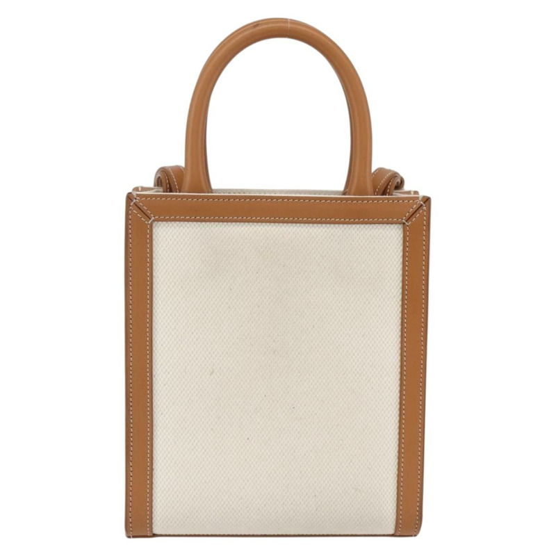 【日本直送】CELINE Triomphe Vertical Cabas Mini Bag 皮革帆布兩用米色 Auth ka1664SAM-1