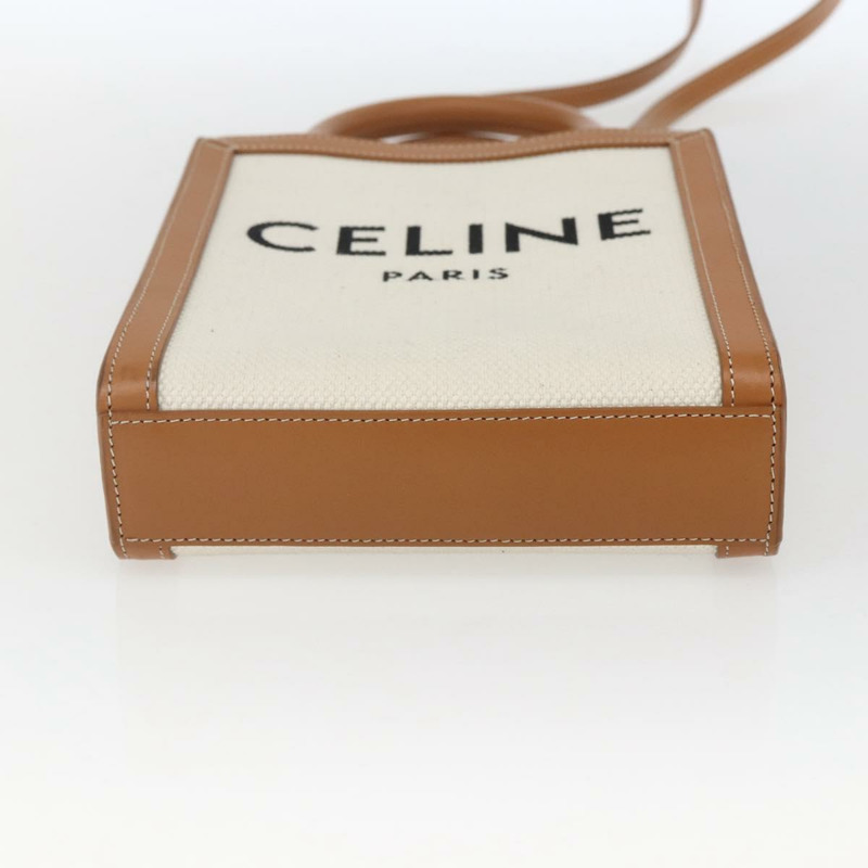 【日本直送】CELINE Triomphe Vertical Cabas Mini Bag 皮革帆布兩用米色 Auth ka1664SAM-4