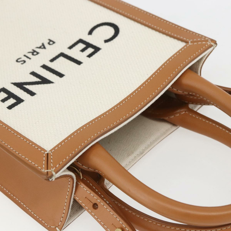【日本直送】CELINE Triomphe Vertical Cabas Mini Bag 皮革帆布兩用米色 Auth ka1664SAM-5