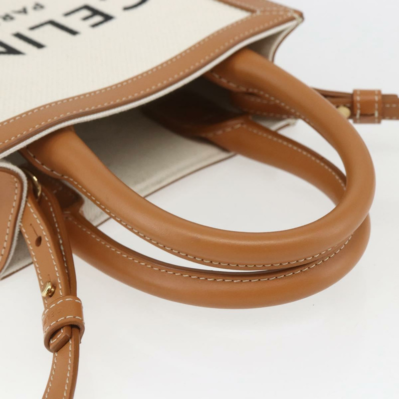 【日本直送】CELINE Triomphe Vertical Cabas Mini Bag 皮革帆布兩用米色 Auth ka1664SAM-6