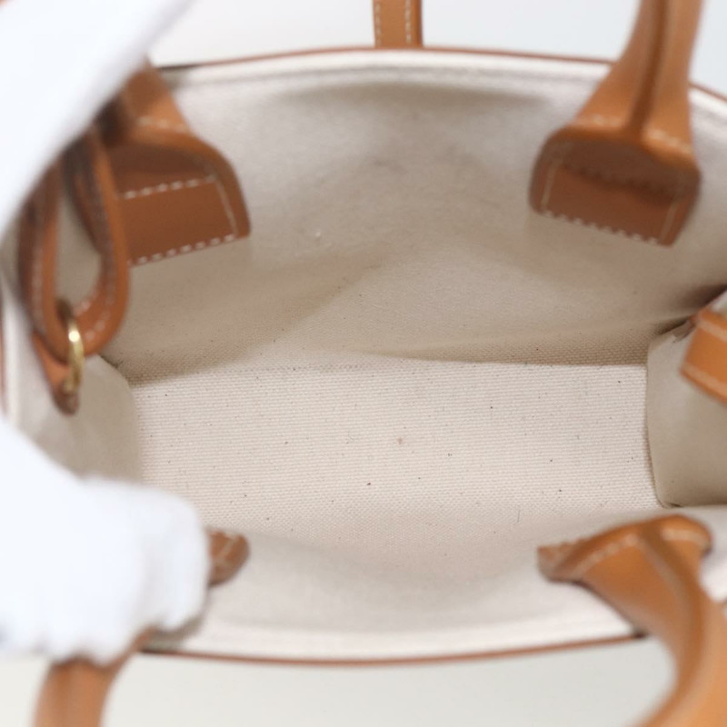 【日本直送】CELINE Triomphe Vertical Cabas Mini Bag 皮革帆布兩用米色 Auth ka1664SAM-9