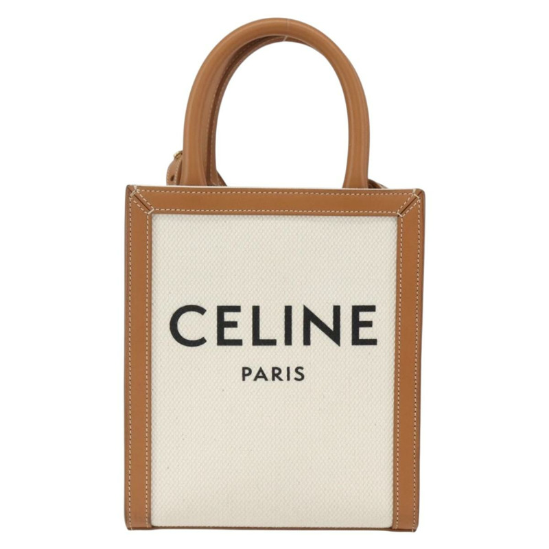 【日本直送】CELINE Triomphe Vertical Cabas Mini Bag 皮革帆布兩用米色 Auth ka1664SAM-12