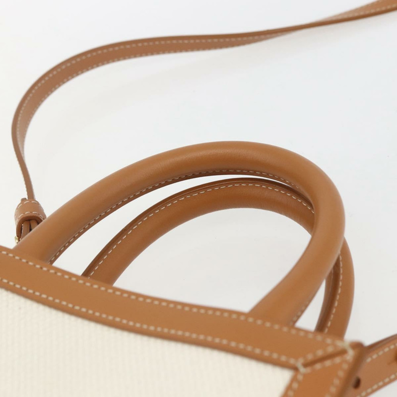 【日本直送】CELINE Triomphe Vertical Cabas Mini Bag 皮革帆布兩用米色 Auth ka1664SAM-13