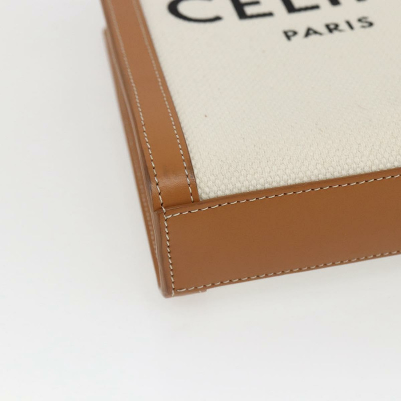 【日本直送】CELINE Triomphe Vertical Cabas Mini Bag 皮革帆布兩用米色 Auth ka1664SAM-15