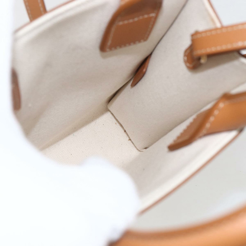 【日本直送】CELINE Triomphe Vertical Cabas Mini Bag 皮革帆布兩用米色 Auth ka1664SAM-18