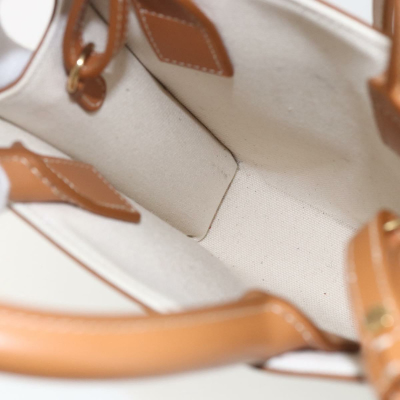 【日本直送】CELINE Triomphe Vertical Cabas Mini Bag 皮革帆布兩用米色 Auth ka1664SAM-19