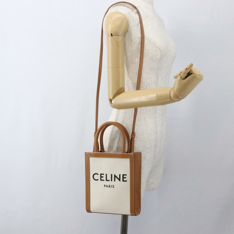 【日本直送】CELINE Triomphe Vertical Cabas Mini Bag 皮革帆布兩用米色 Auth ka1664SAM-20