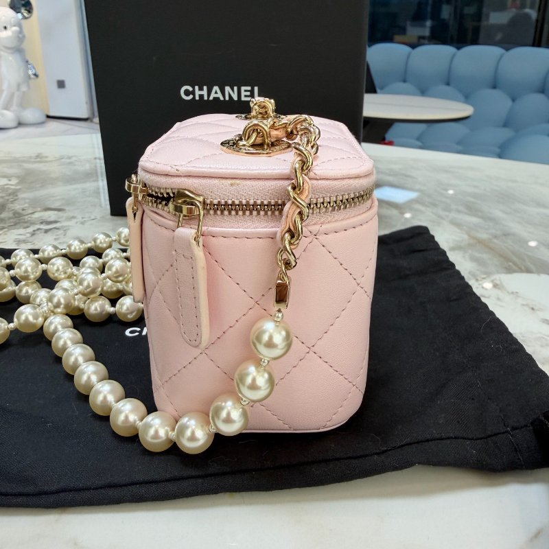 香奈兒/Chanel迷你珍珠盒子包 櫻花粉色 珍珠鏈條-2