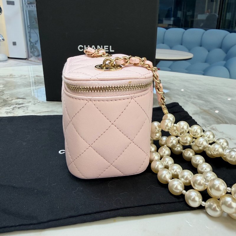 香奈兒/Chanel迷你珍珠盒子包 櫻花粉色 珍珠鏈條-3